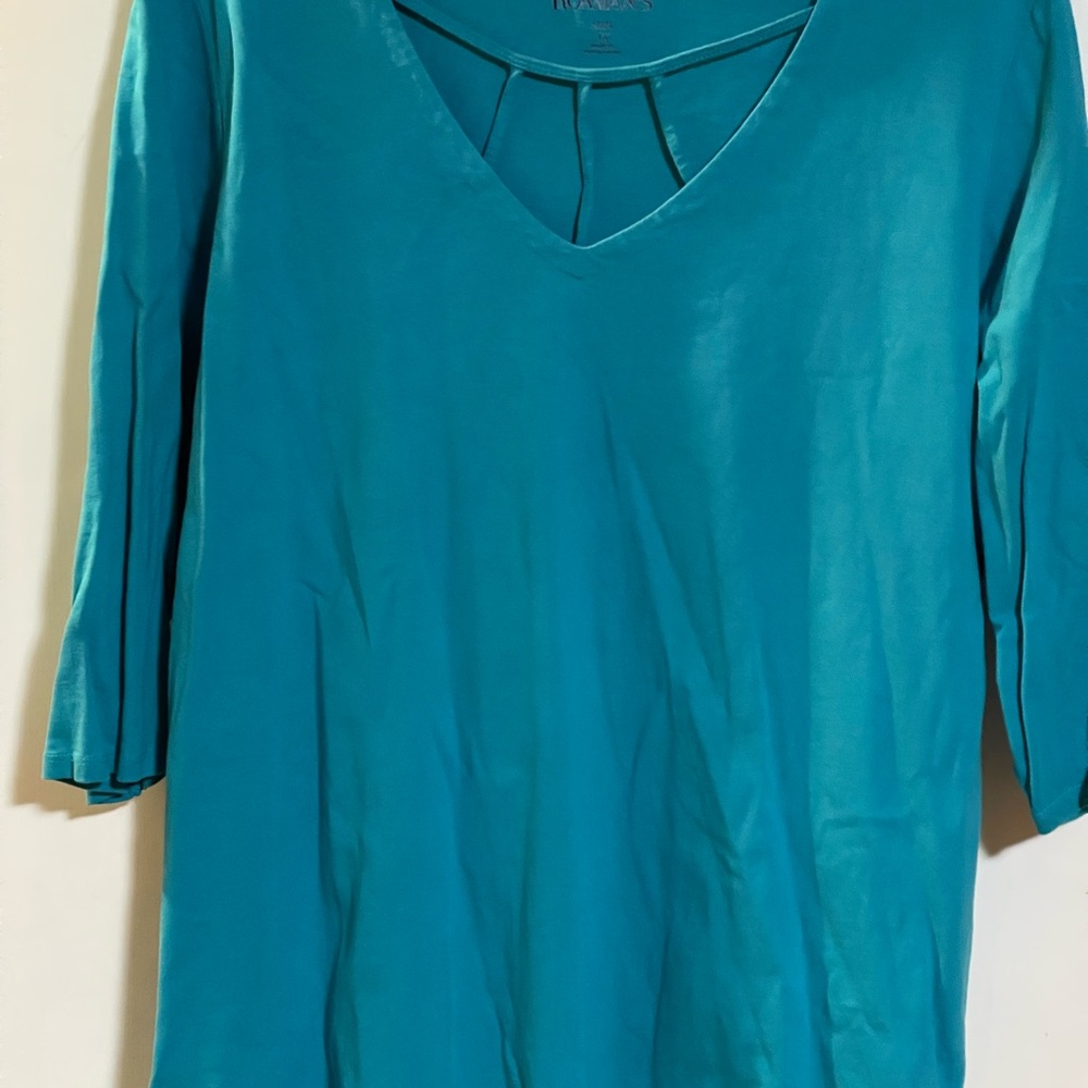 Roaman's Blue Long Sleeve Blouse V-Neck